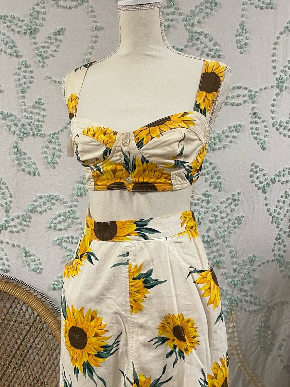 Vintage 90’s Bongo Sunflower Two-Piece Crop Top & Skirt Set